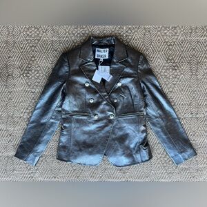 Walter Baker NWT Marley Metallic Lamb Leather Blazer Silver Gunmetal Womens $698